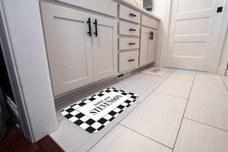 Custom Last Name Memory Foam Bath Mat - Black and White