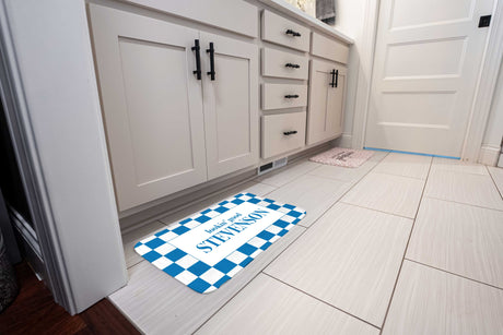 Custom Last Name Memory Foam Bath Mat - Blue