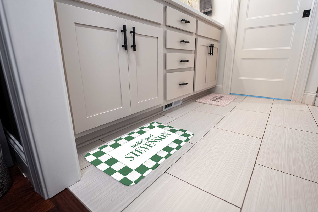 Custom Last Name Memory Foam Bath Mat - Green