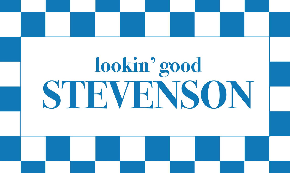 Custom Last Name Memory Foam Bath Mat - Blue