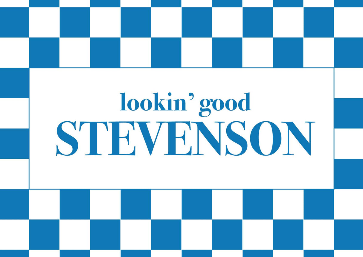 Custom Last Name Memory Foam Bath Mat - Blue