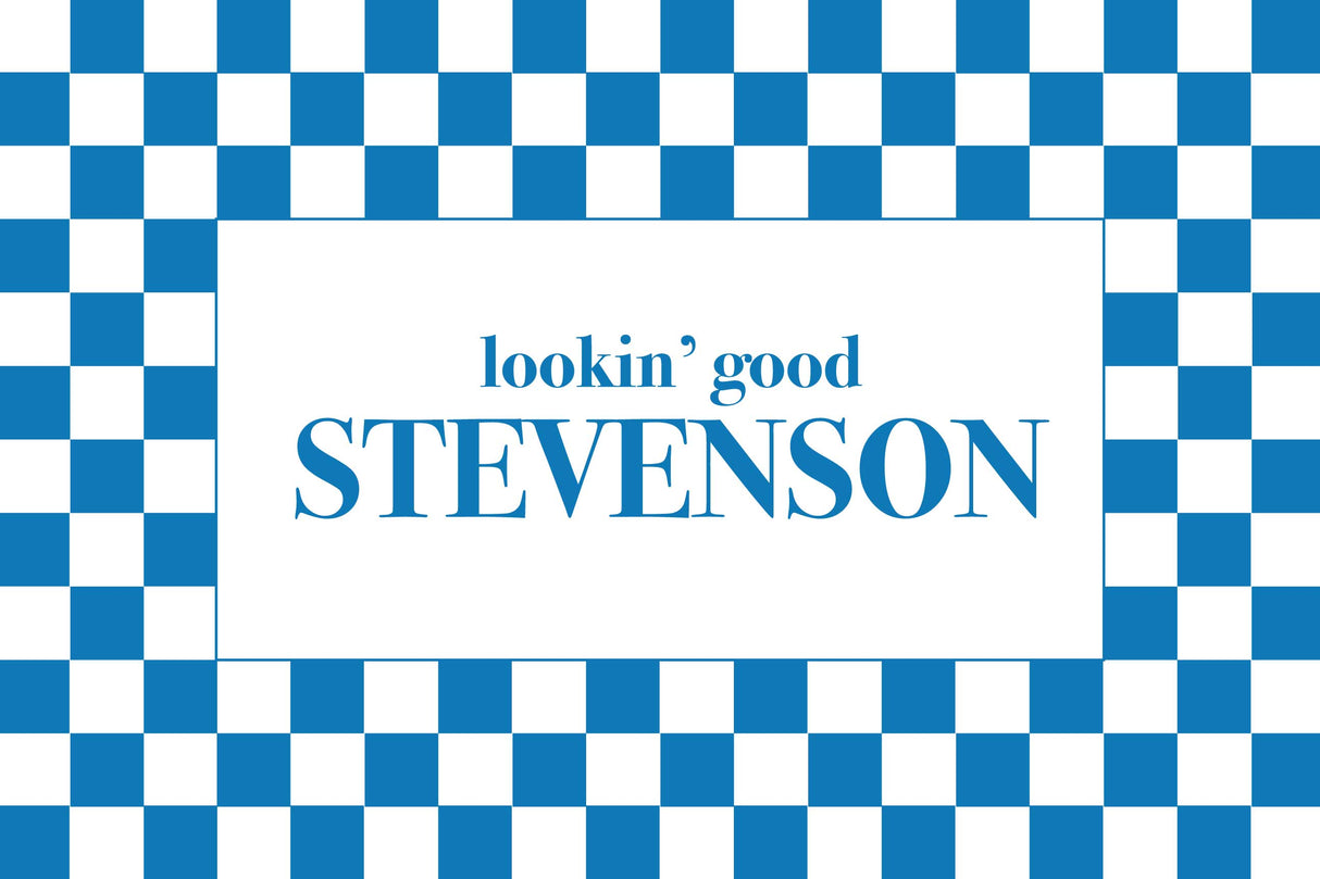 Custom Last Name Memory Foam Bath Mat - Blue