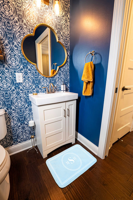 Custom Monogram Memory Foam Bath Mat - Blue