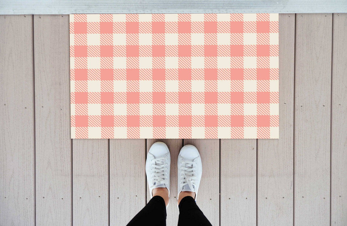 Pink Plaid Vinyl Entry Mat