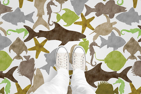 Watercolor Sea Life (P530) Custom Printed Vinyl Flooring Design