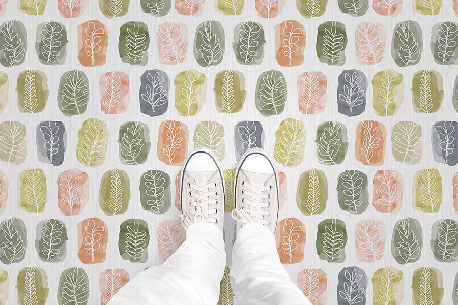 Watercolor Leaf Stamp (P635) Custom Printed Vinyl Flooring Design