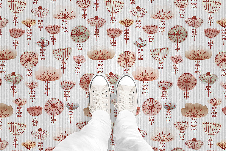 Watercolor Sketch Floral (P637) Custom Printed Vinyl Flooring Design