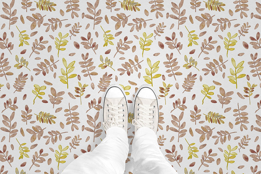 Watercolor Tossed Leaves (P638) Custom Printed Vinyl Flooring Design
