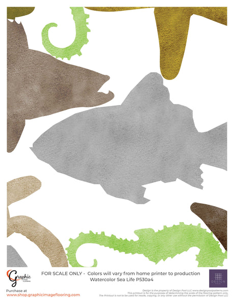 Watercolor Sea Life (P530) Custom Printed Vinyl Flooring Design