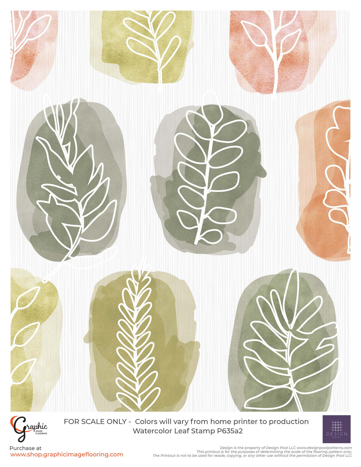 Watercolor Leaf Stamp (P635) Custom Printed Vinyl Flooring Design
