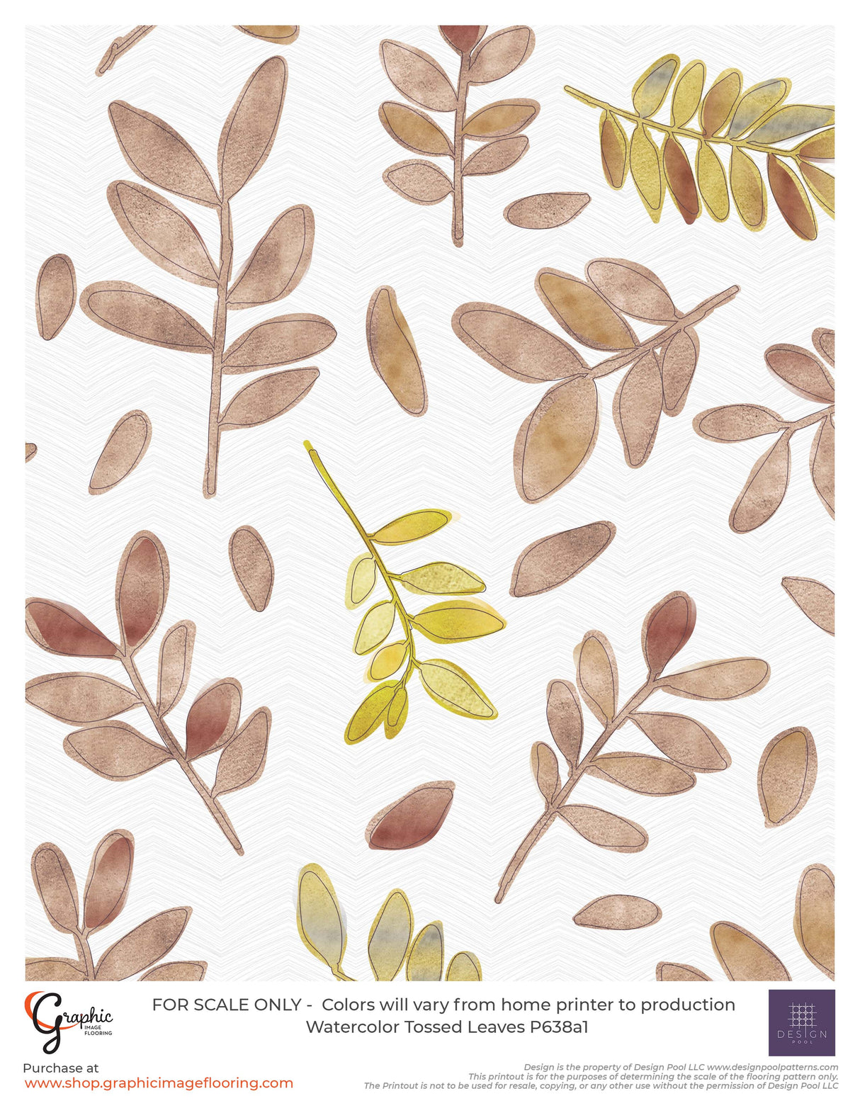 Watercolor Tossed Leaves (P638) Custom Printed Vinyl Flooring Design