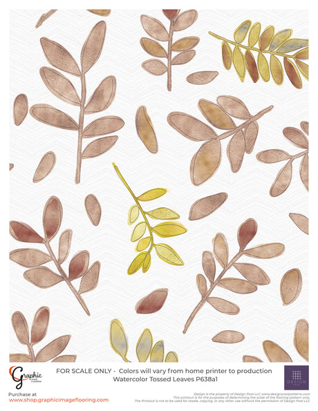 Watercolor Tossed Leaves (P638) Custom Printed Vinyl Flooring Design