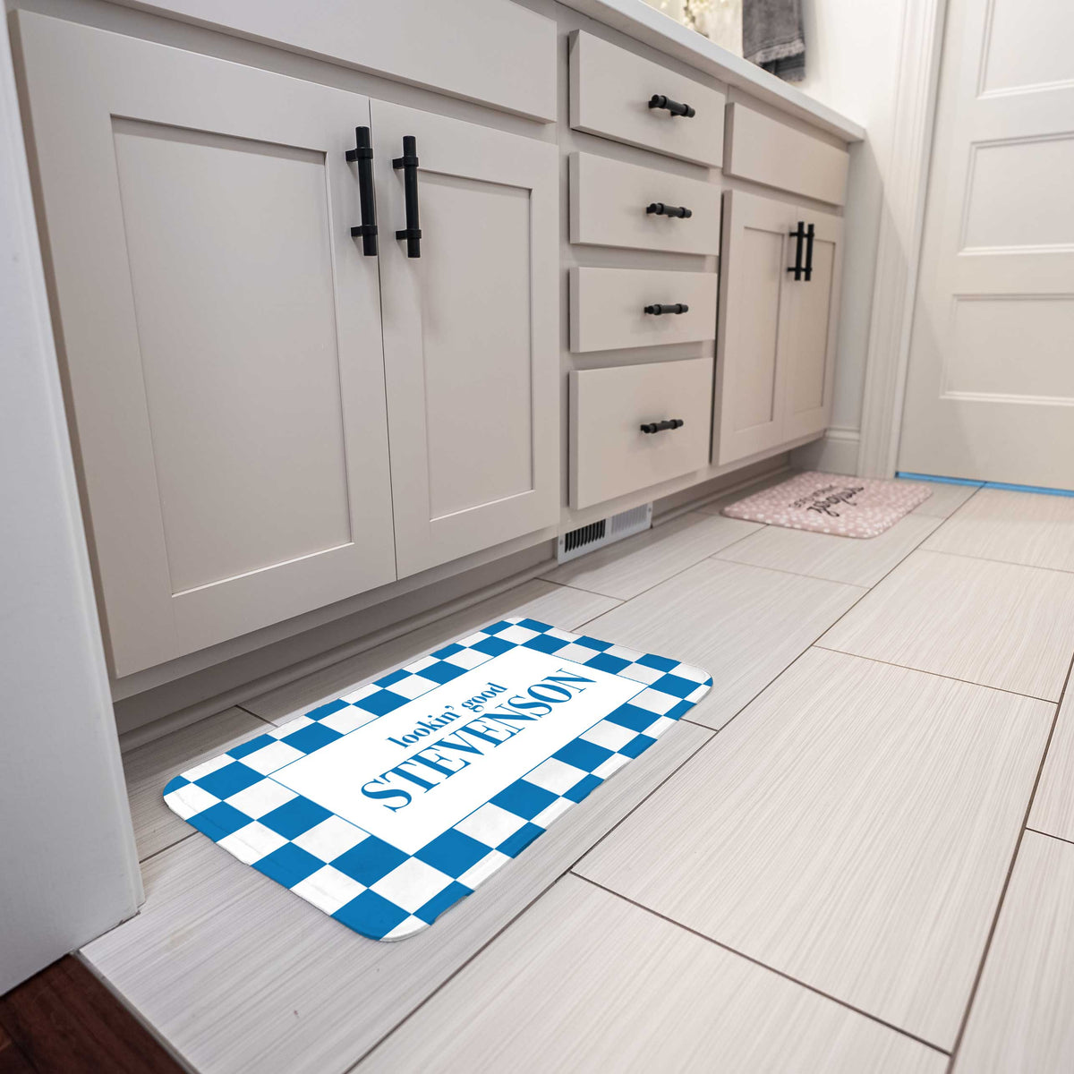 Custom Last Name Memory Foam Bath Mat - Blue | Graphic Image Mats