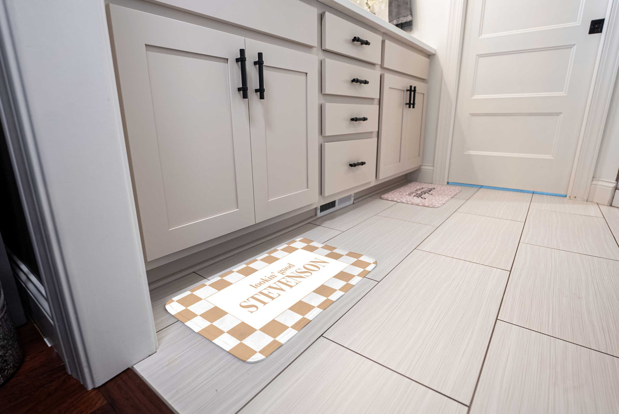 Custom Last Name Memory Foam Bath Mat - Tan