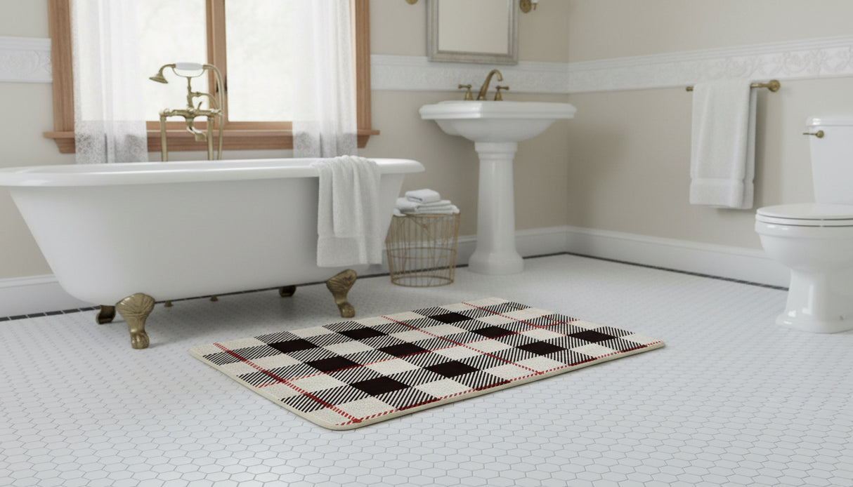 Black and Red Plaid Memory Foam Bath Mat